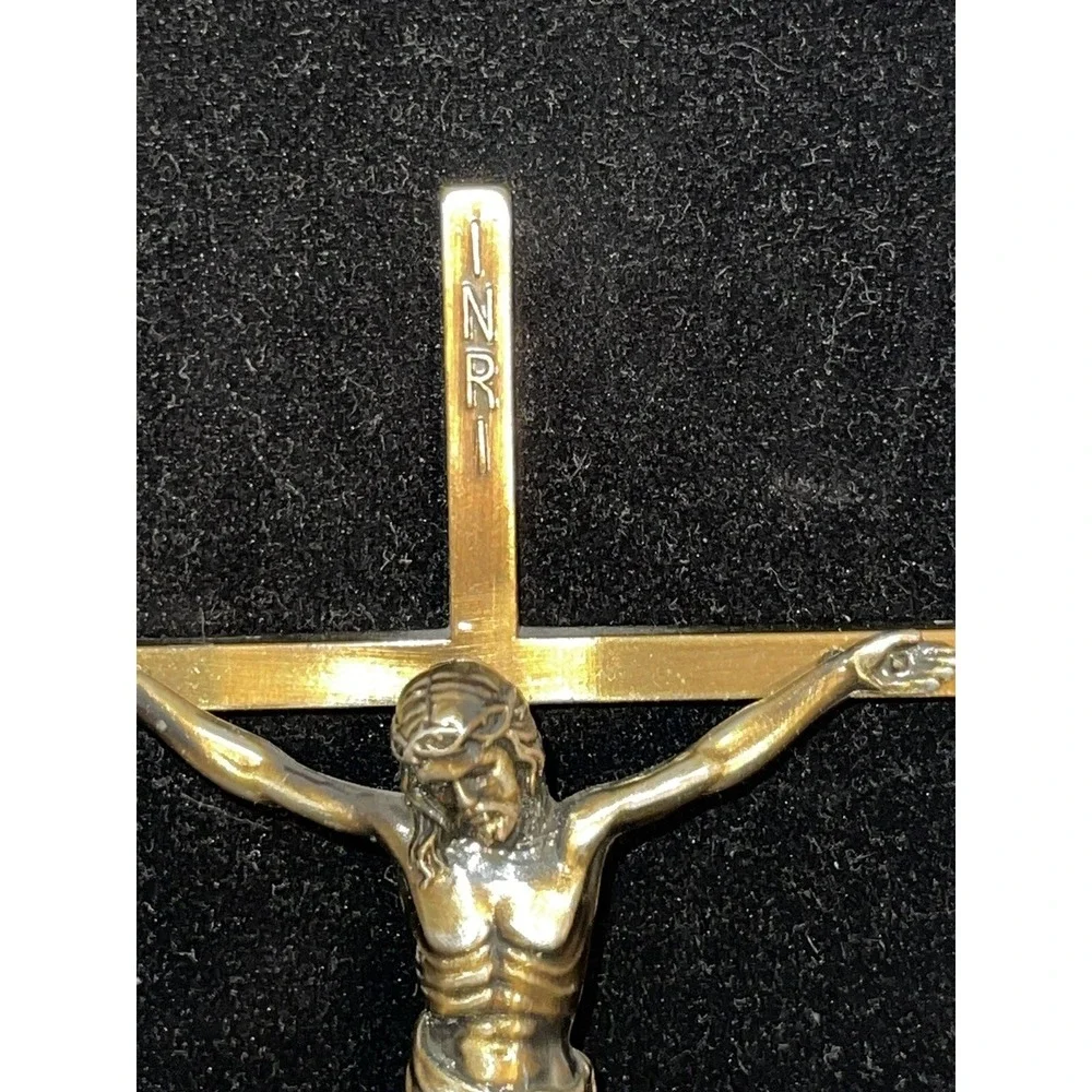 Vintage INRI Jesus Christ Brass Crucifix Cross Wall‎ Decor- ARMS- PARIS